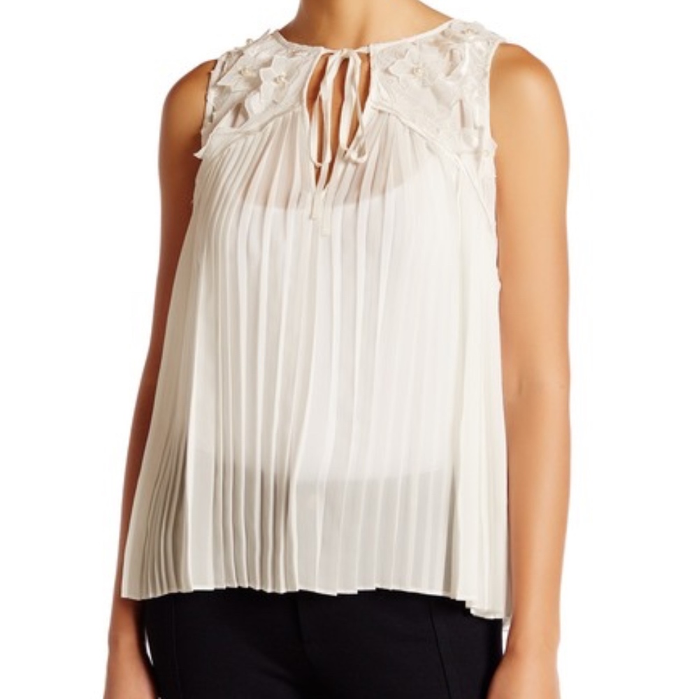 Alice + Olivia Kyrena Embroidered Pleated Top